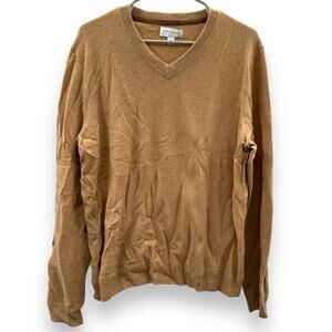 John W. Nordstrom 100% Cashmere Tan Long Sleeve V Neck Pullover Sweater Sz L‎